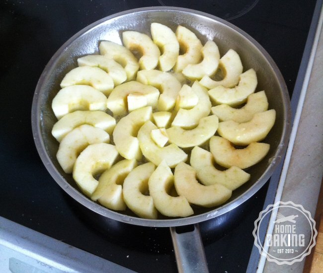 cooking the apples in a sugar syrup